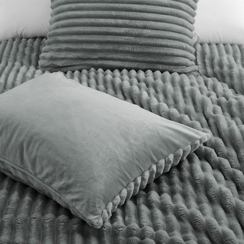 Peace Nest Flannel Fleece Plush Fuzzy Comforter Set Fluffy Bedding Set with 2 Pillowcases, Dark Grey, Queen