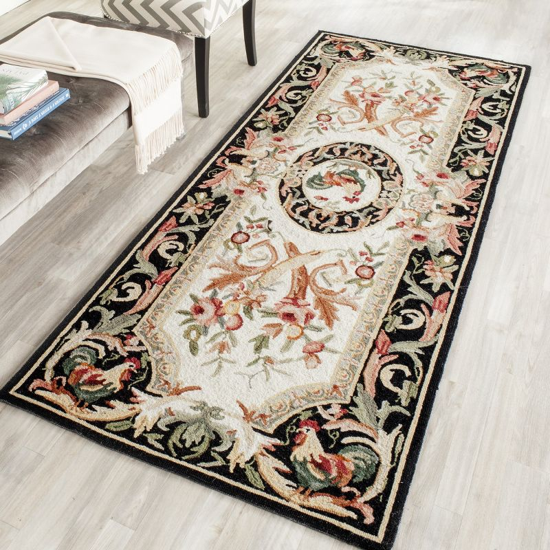 Chelsea HK48 Hand Hooked Runner Rug - Ivory/Black - 2'6"x10' - Safavieh.