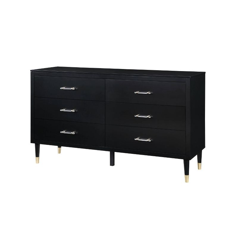 Stanton Modern 6 Drawer Dresser Black - Manhattan Comfort: Chic Acrylic Handles, Gold Feet