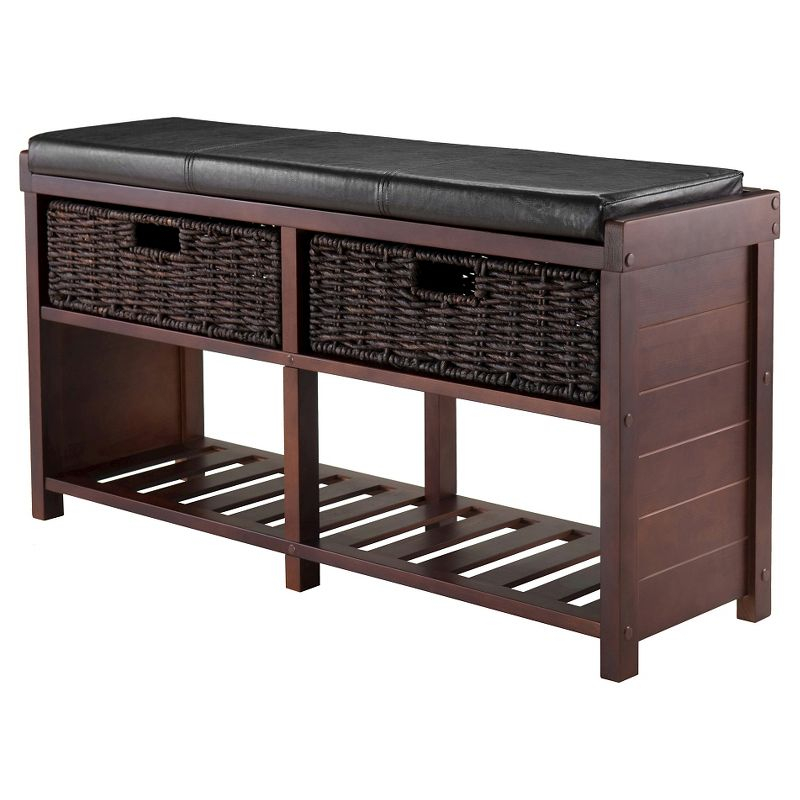 Colin Entryway Storage Bench with Cushion Cappuccino - Winsome: Upholstered Wool, Wood Legs, Spot Clean