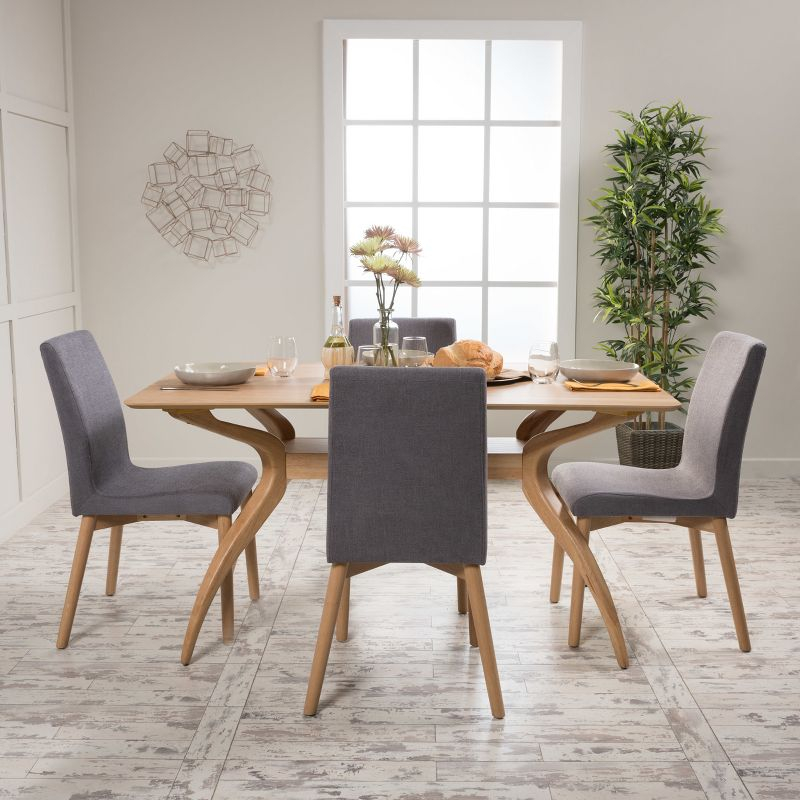 5pc Orrin 60" Curved Leg Dining Set Dark Gray/Oak Brown - Christopher Knight Home: Mid-Century, Upholstered Chairs