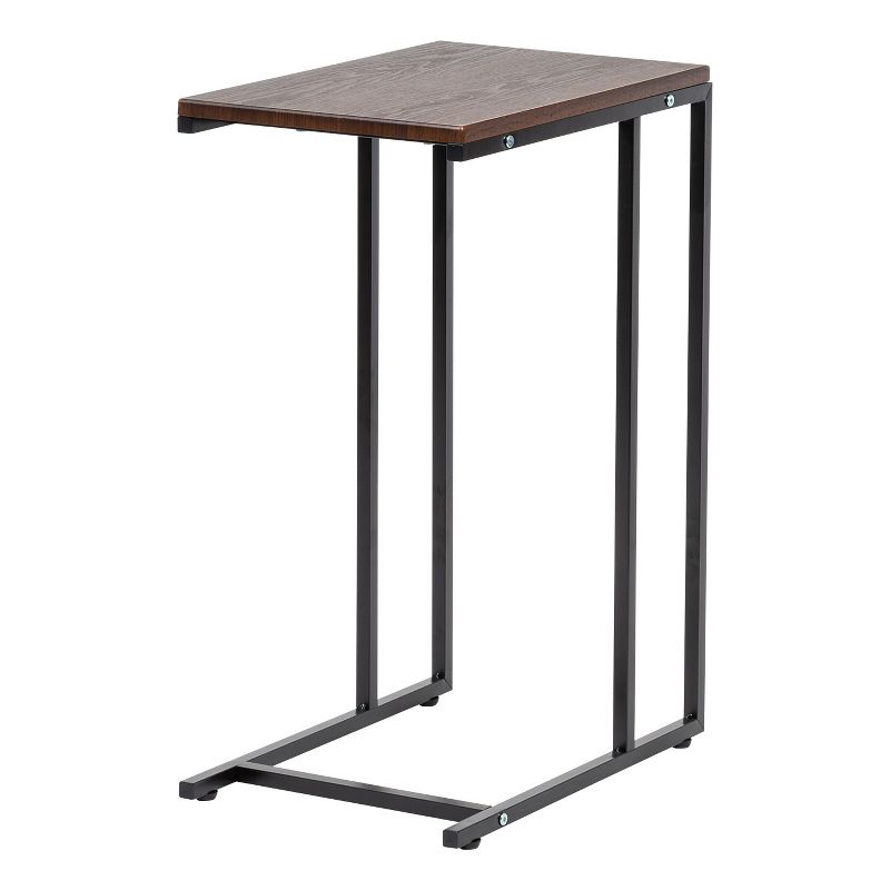 IRIS USA Wood and Metal Frame Side Table, Accent Sofa End Table Coffee Snack, Bedroom Night Stand, Living Room Computer Desk, C-Shape Wide