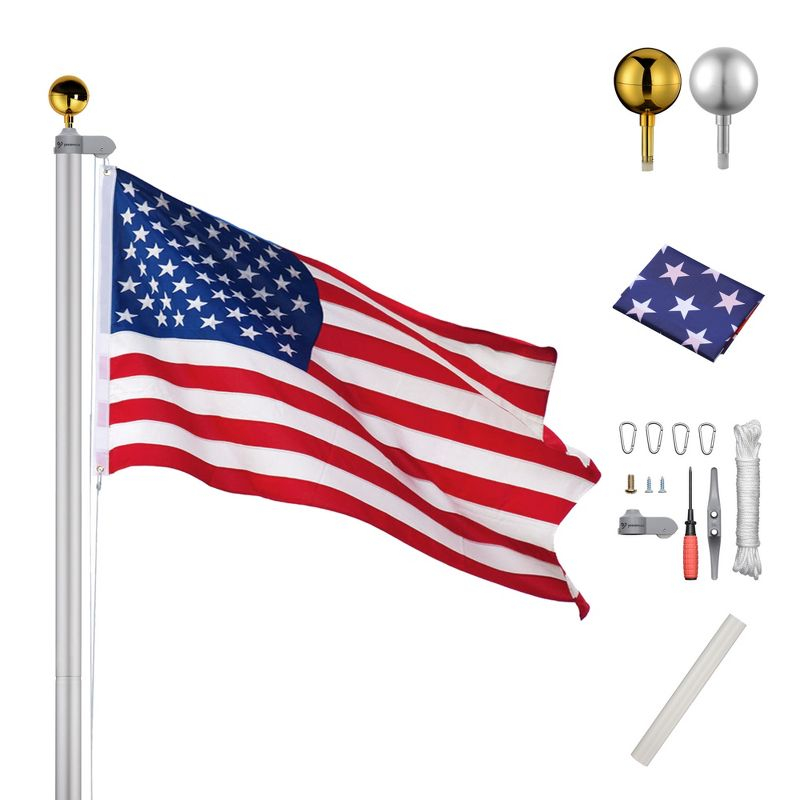 Yescom 25' Upgraded Sectional Aluminum Flagpole Silver