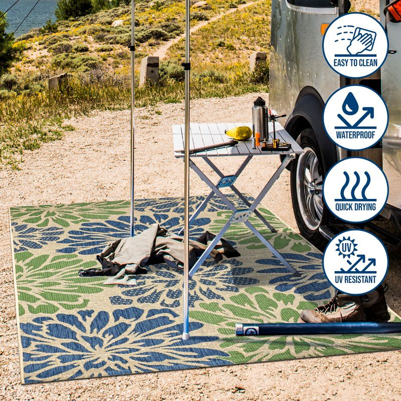 9' X 12' Zinnia Modern Floral Textured Weave Indoor/Outdoor Area Rug, Navy/Green - JONATHAN Y