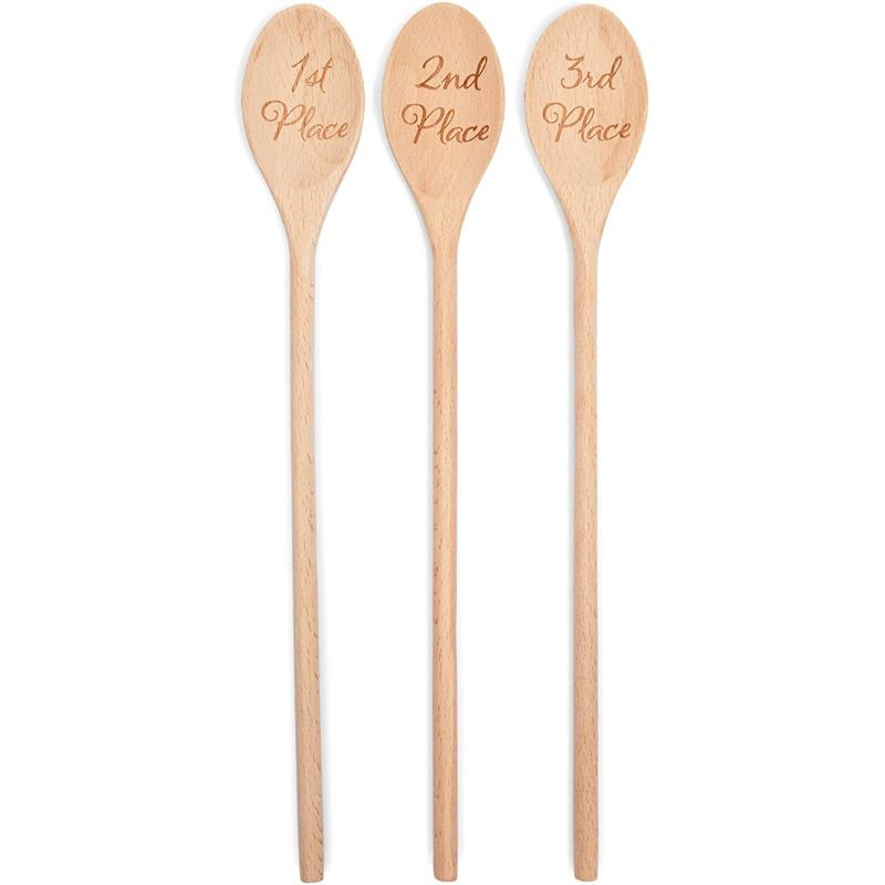 Farmlyn Creek Set of 3 Wooden Serving Spoons for Salad, Cooking, Gifts, 1st, 2nd, 3rd Place, Housewarming Gift, 14 In