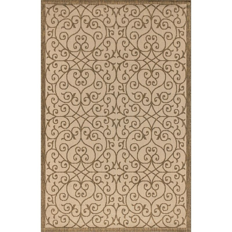 8'x10' Madrid Vintage Filigree Textured Weave Indoor/Outdoor Area Rug, Beige/Brown - JONATHAN Y