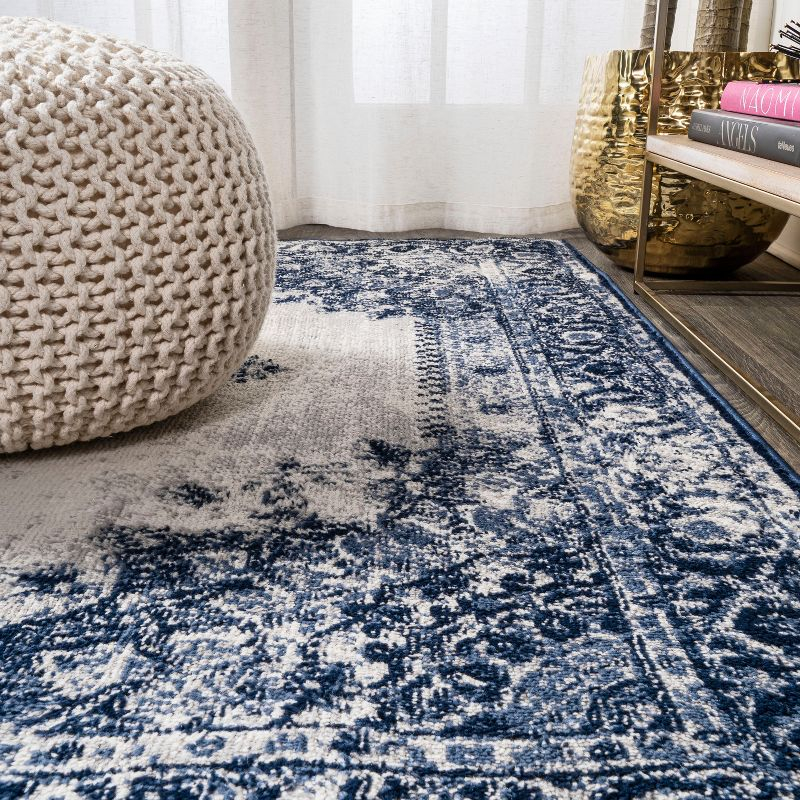 8'x10' Rosalia Cottage Medallion Area Rug, Navy/Ivory - JONATHAN Y