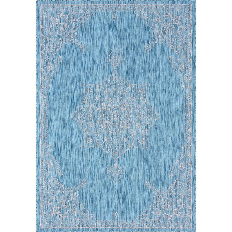 Unique Loom 7' 0 x 10' 0 Rectangle Indoor/Outdoor Traditional Light Aqua Area Rug