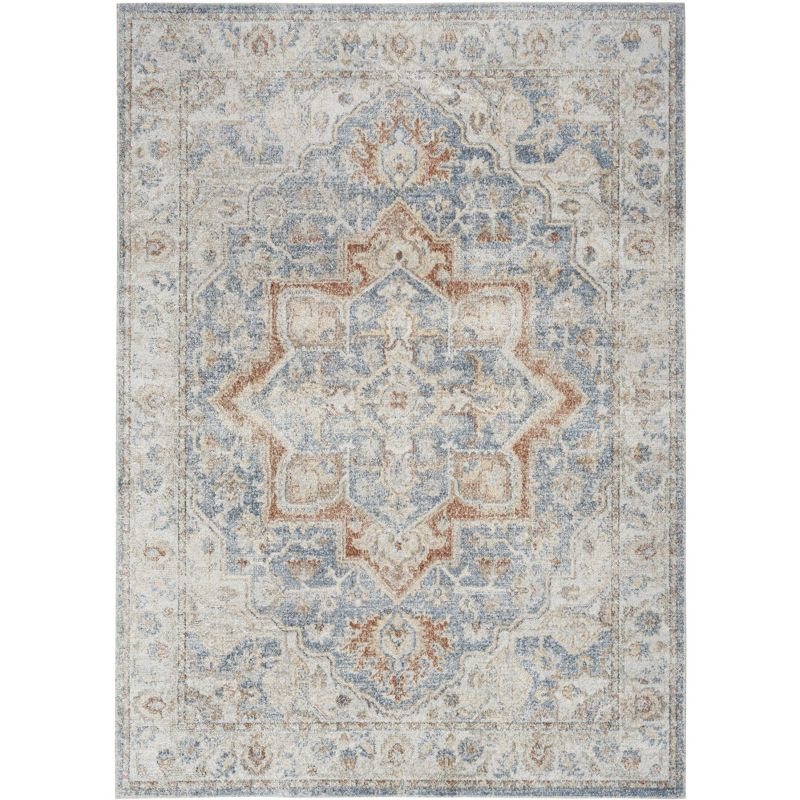 Nourison Astra Machine Washable Vintage Medallion Indoor Rug Denim Multi 5'3" x 7'