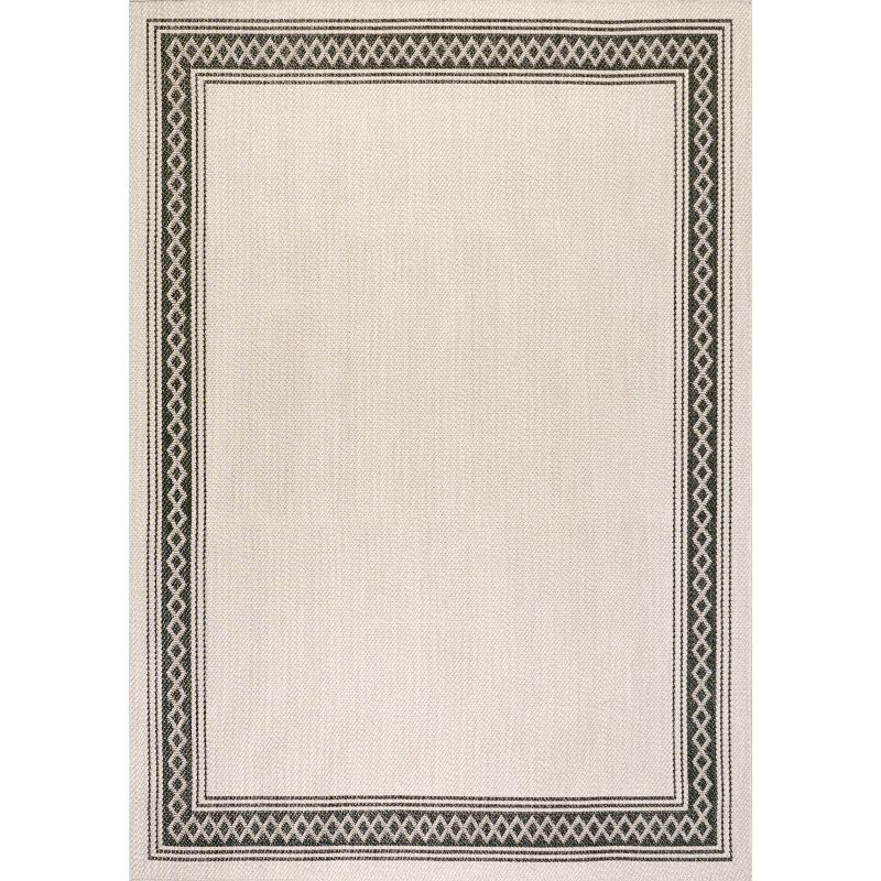 8' x 10' Lucia Classic Diamond Border Indoor/Outdoor Area Rug, Cream/Black - JONATHAN Y
