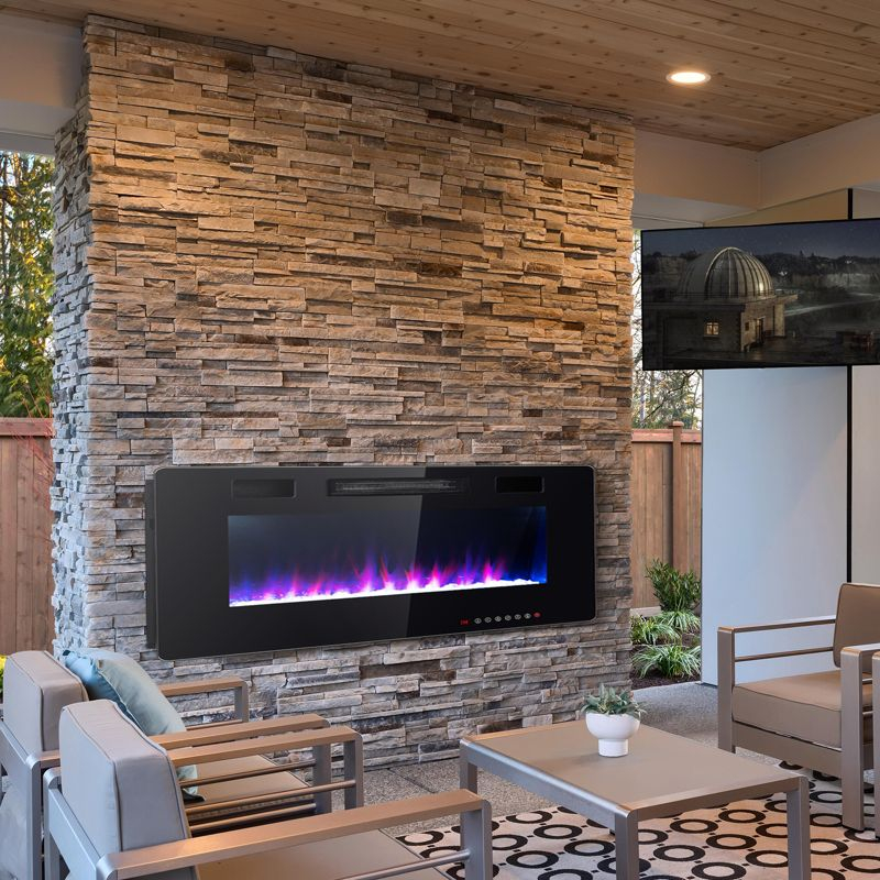 Tangkula 60" Recessed Electric Fireplace 750W/1500W heater in Wall Remote Control w/Timer Available Flame Color