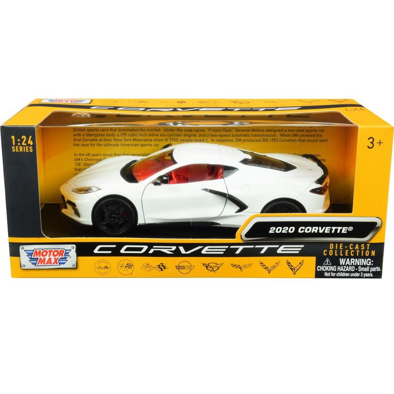 2020 Chevrolet Corvette C8 Stingray White with Red Interior "History of Corvette" Series 1/24 Diecast Model Car by Motormax
