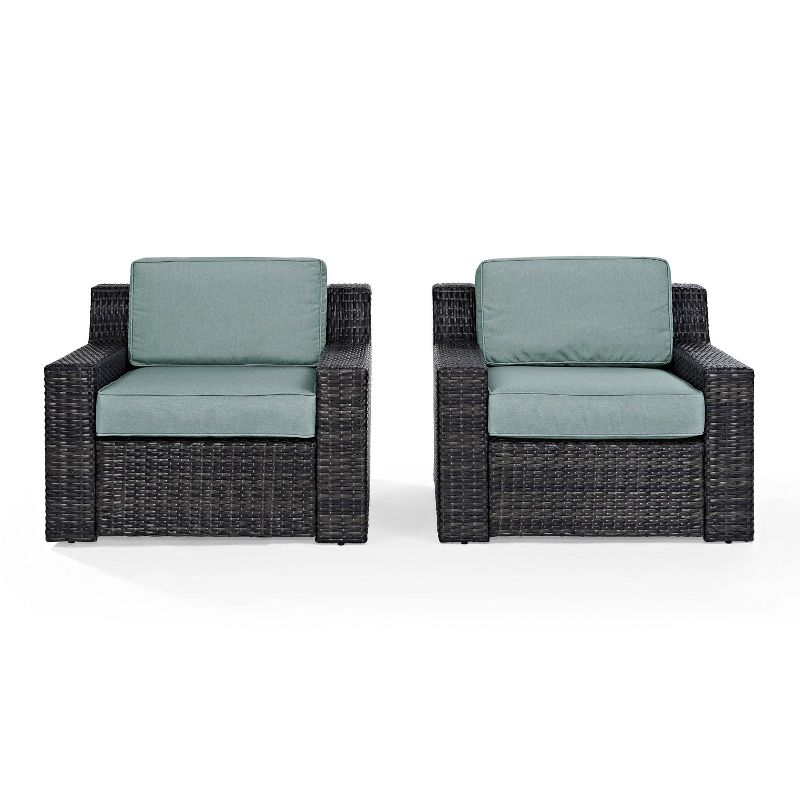 2pk Beaufort Outdoor Steel Arm Chairs Mist/Brown - Crosley: Patio Furniture with Removable Cushions