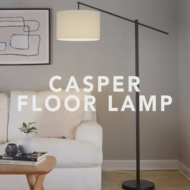 LumiSource Casper 69" Contemporary Metal Floor Lamp: Angular Body, Off-White Drum Shade, UL Listed