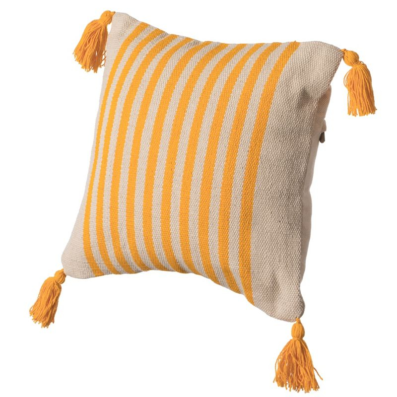 DEERLUX 16" Handwoven Cotton Throw Pillow Cover with Insert, Striped Lines with Filler, Yellow