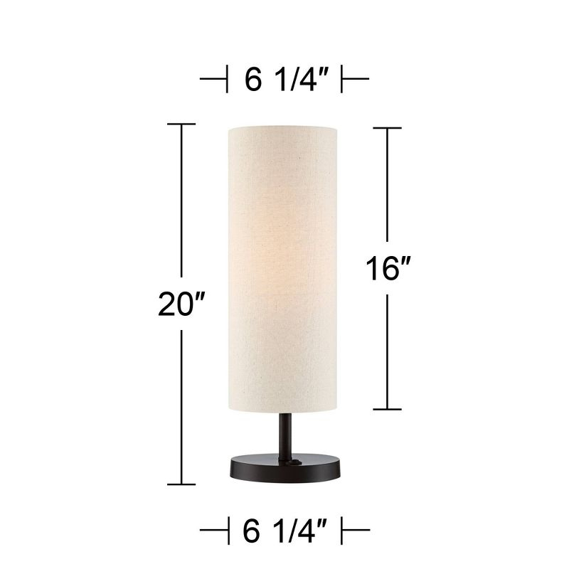 360 Lighting Heyburn Modern Accent Table Lamp 20" High Dark Bronze with USB and AC Power Outlet in Base Oatmeal Cylinder Shade for Bedroom Office Desk
