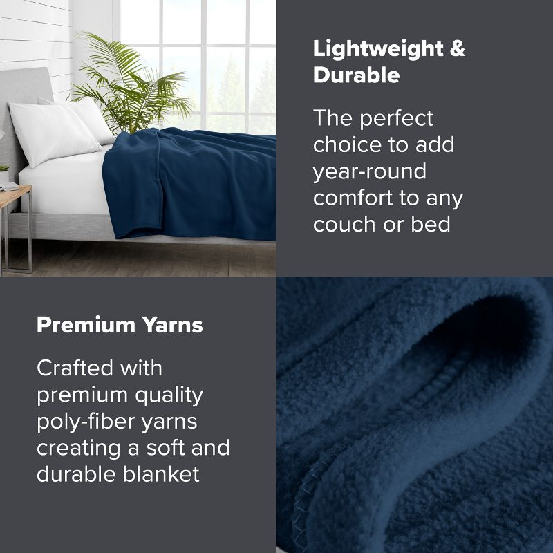 Dark Blue Throw Size Lightweight Polar Fleece Blanket by Bare Home