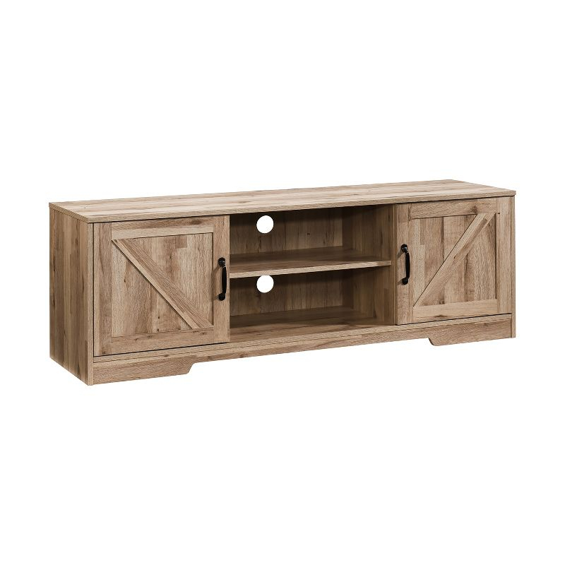 AndMakers 59 in. Farmhouse Oak TV Stand For TVs Up To 59" with 2 Storage Cabinets, Wood Barn Door Media Television Console Table With Storage