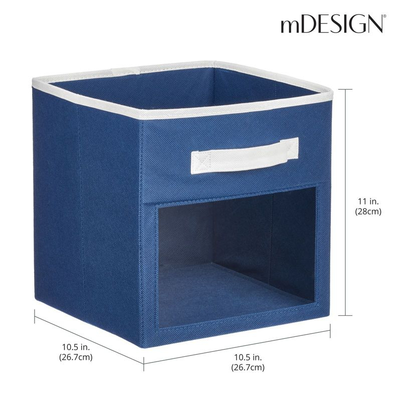 mDesign Fabric Nursery Storage Cube with Front Window, 4 Pack - Navy Blue/White