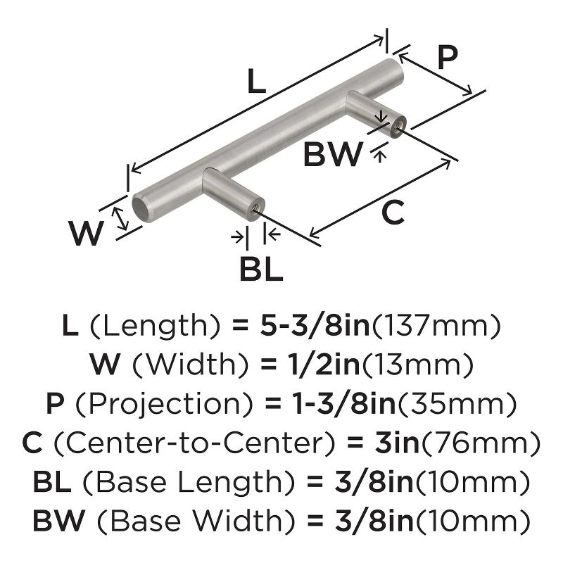 Amerock Bar Pulls 3 inch (76mm) Center-to-Center Stainless Steel Cabinet Pull