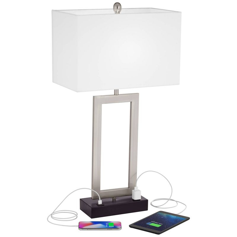 360 Lighting Todd 30" Tall Large Modern End Table Lamps Set of 2 USB Port AC Power Outlet Silver Brushed Nickel Finish Metal Living Room Charging