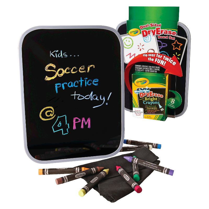 Crayola Dual Sided Dry Erase Board Set with Dry Erase Crayons 8ct: Kids Whiteboard & Presentation Board Accessories