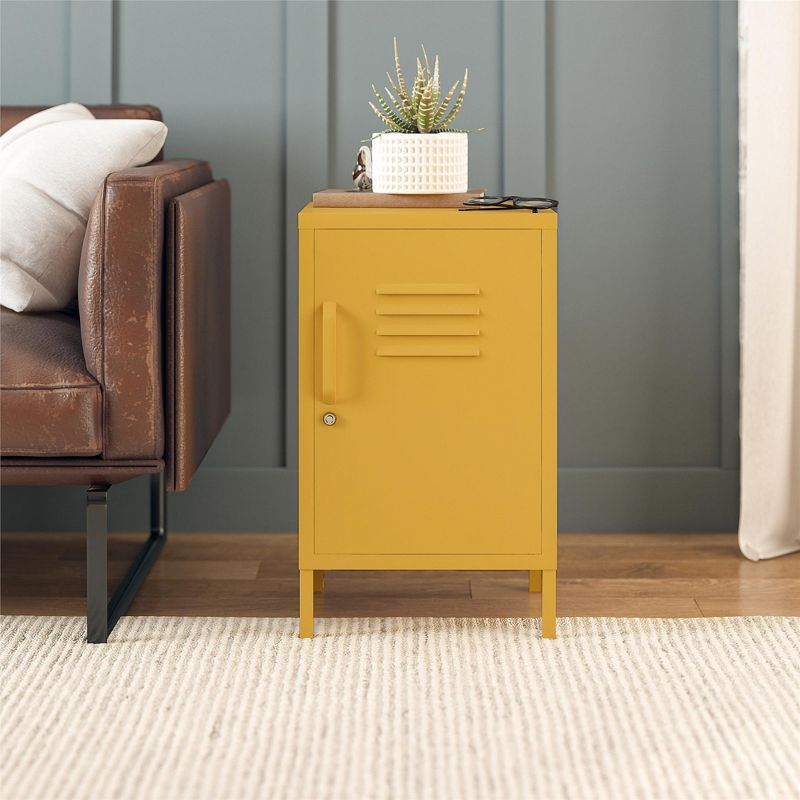 RealRooms Shadwick 1 Door Metal Locker Style Livingroom End Table, Mustard Yellow