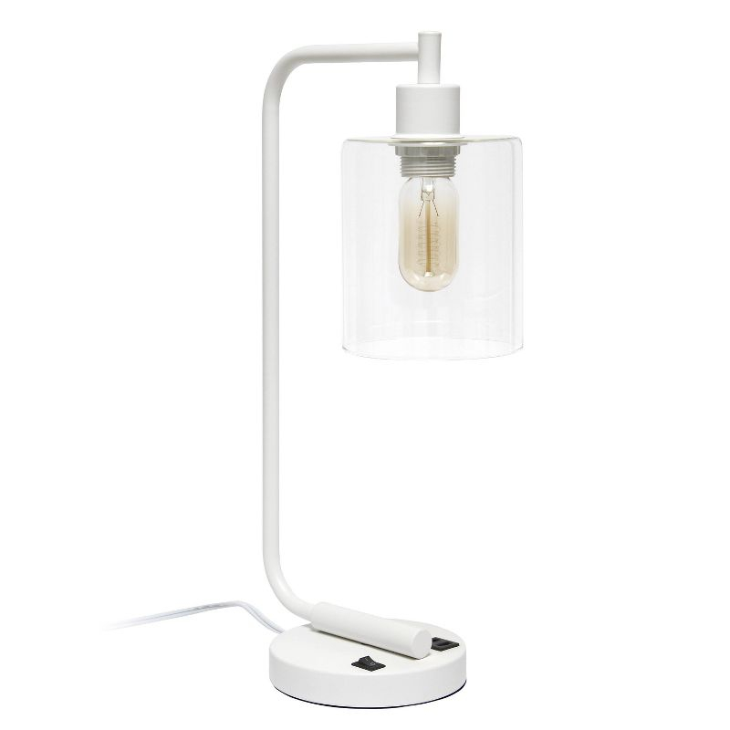 Modern Iron Desk Lamp with USB Port and Glass Shade White - Lalia Home: ETL Listed, No Assembly Required