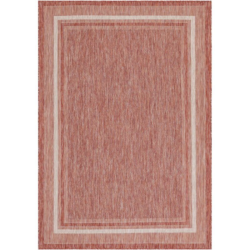 Unique Loom 7' 1 x 10' 0 Rectangle Indoor/Outdoor Border Rust Red Area Rug