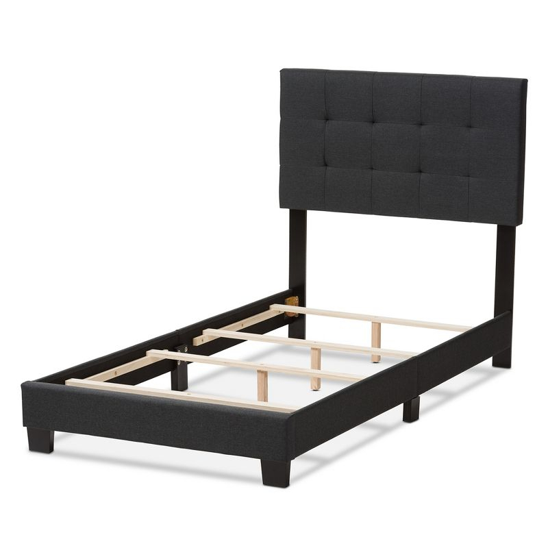 Twin Brookfield Modern and Contemporary Fabric Upholstered Bed Black - Baxton Studio: Charcoal Polyester, Grid-Tufting Design, Solid Wood Legs