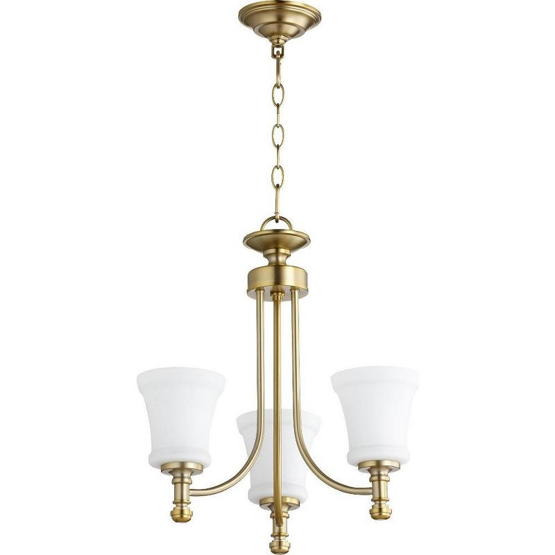Quorum Lighting Rossington 3-Light Chandelier, Aged Brass, 18 Width, 19 Height, Chain Hanging, Dry Rated