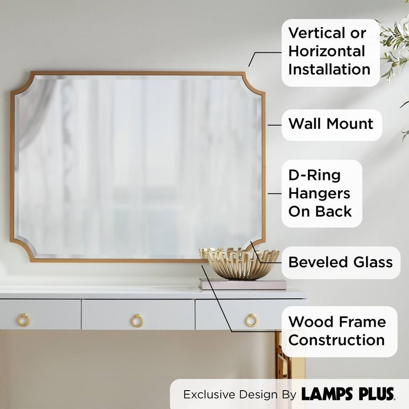 Noble Park Jacinda Rectangular Vanity Decorative Wall Mirror Modern Beveled Rounded Cut Edge Gold Frame 30" Wide for Bathroom Bedroom Living Room Home