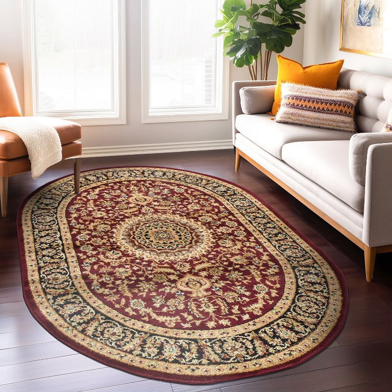 World Rug Gallery Traditional Oriental Medallion Area Rug - BURGUNDY 5'x6'6" Oval