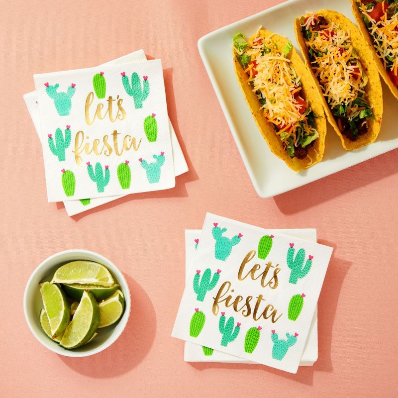 Juvale 50 Pack Let’s Fiesta Taco Napkins for Party, Cinco De Mayo Party Decorations, Paper Margarita Napkins, 5x5 In