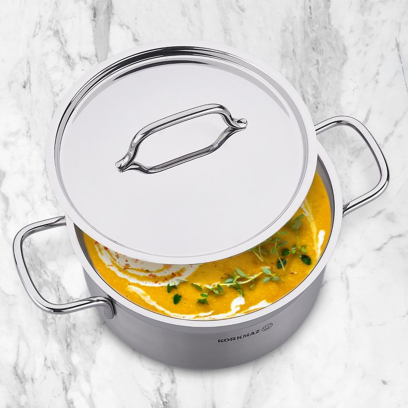 Korkmaz Alfa 2 Piece 14 Liter Stainless Steel Deep Casserole Dish with Lid