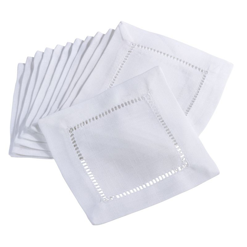 Saro Lifestyle Cocktail Napkin With Hemstitch Border Design (Set of 12), 6"x6", White