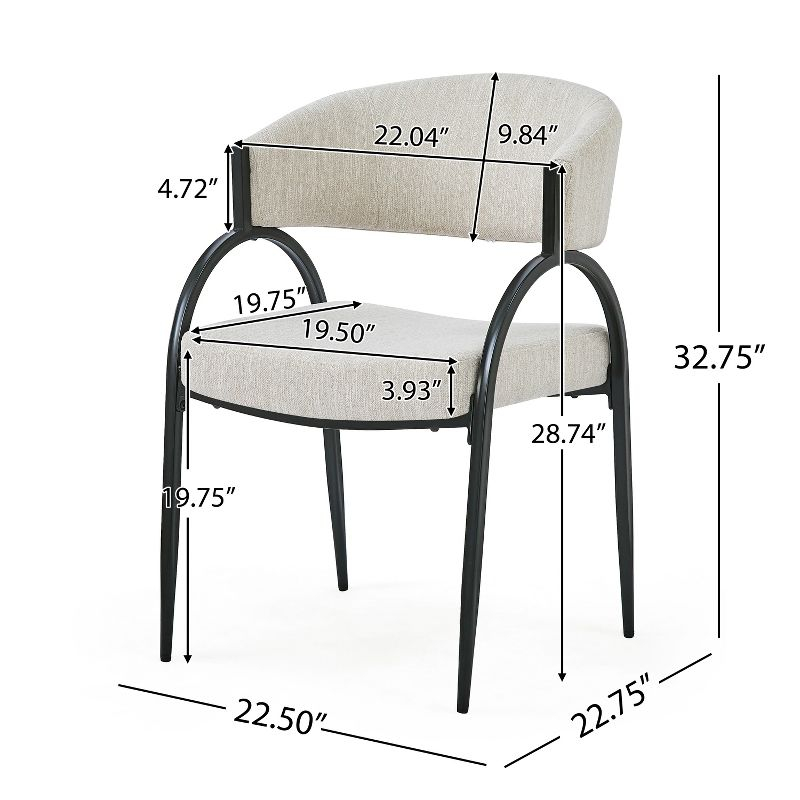 Christopher Knight Home Hayden Upholstered Armrest Dining Chairs with Metal Legs (Set of 2), Beige/Black
