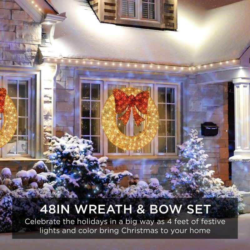 Best Choice Products 48in Pre-Lit Outdoor Christmas Wreath, LED Metal Holiday Decor w/ 140 Lights, Bow - Gold/Red