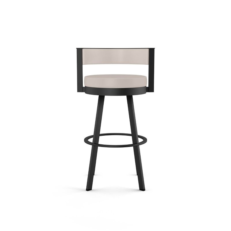 Amisco Browser Barstool: Faux Leather, Oval Back, Steel Frame, Fixed Height 30"
