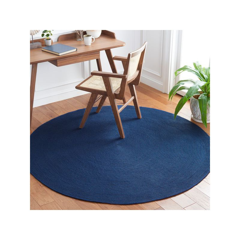 Braided BRD402 Hand Woven Area Rug - Dark Blue - 5' round - Safavieh.