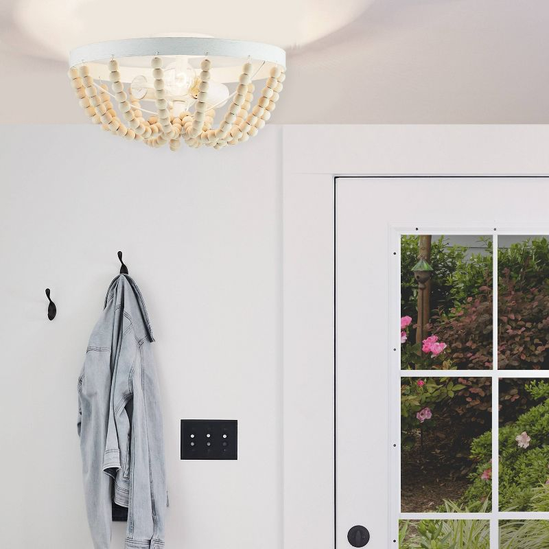 15" Delilah Boho Semi-Flush Mount Pendant White - River of Goods: Metal & Wood, UL Listed, 2-Bulb Ceiling Fixture