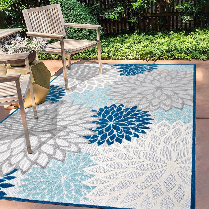 3'x5' Minori Floral Indoor/Outdoor Area Rug, Blue/Gray - JONATHAN Y