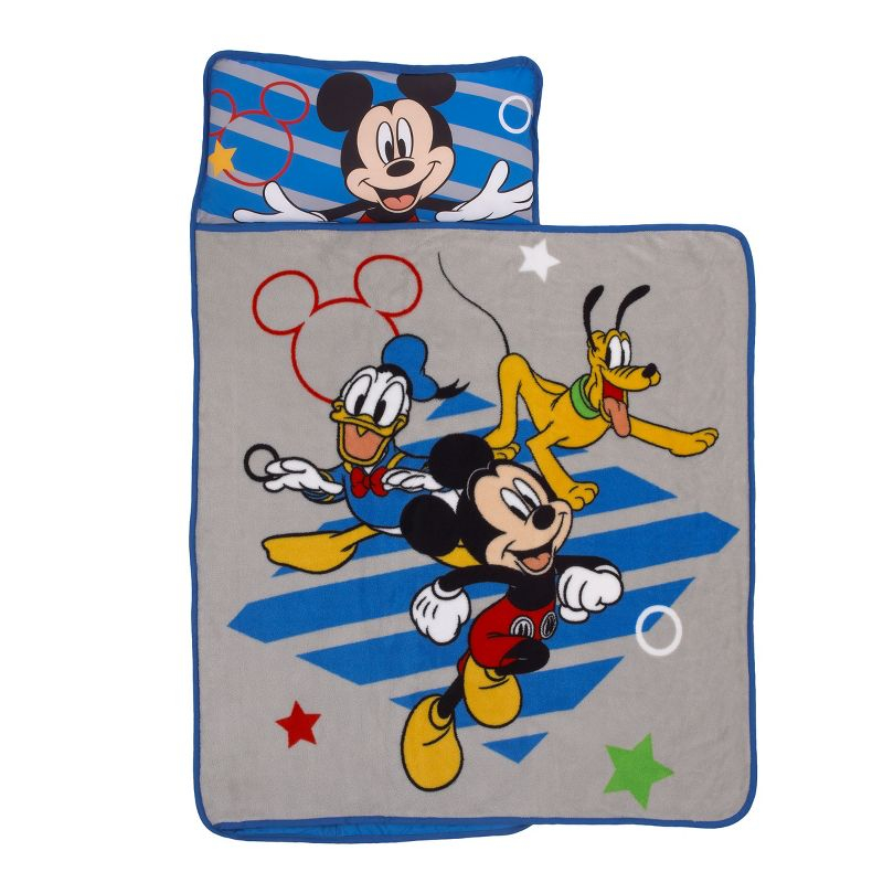 Disney Mickey Mouse Clubhouse Buddies Padded Toddler Nap Mat With Built In Pillow, Fleece Blanket, and Name Label for Daycare, Kindergarten or Travel