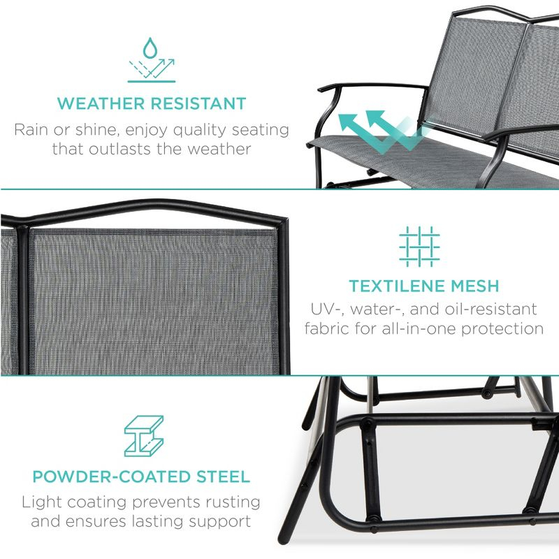Best Choice Products 2-Person Outdoor Swing Glider, Steel Patio Loveseat, Bench Rocker w/ Armrests - Gray