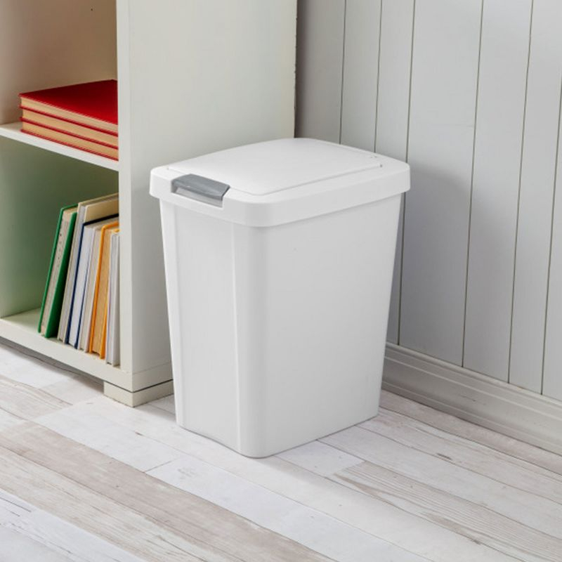 Sterilite 7.5 Gallon TouchTop Wastebasket Trash Can with Pop Up Lid for Kitchen, Bathroom, Mudroom or Office, 4 Pack, White