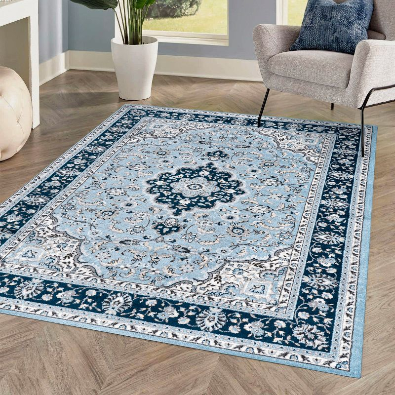 4'x 6' Palmette Modern Persian Floral Area Rug, Blue/Navy - JONATHAN Y