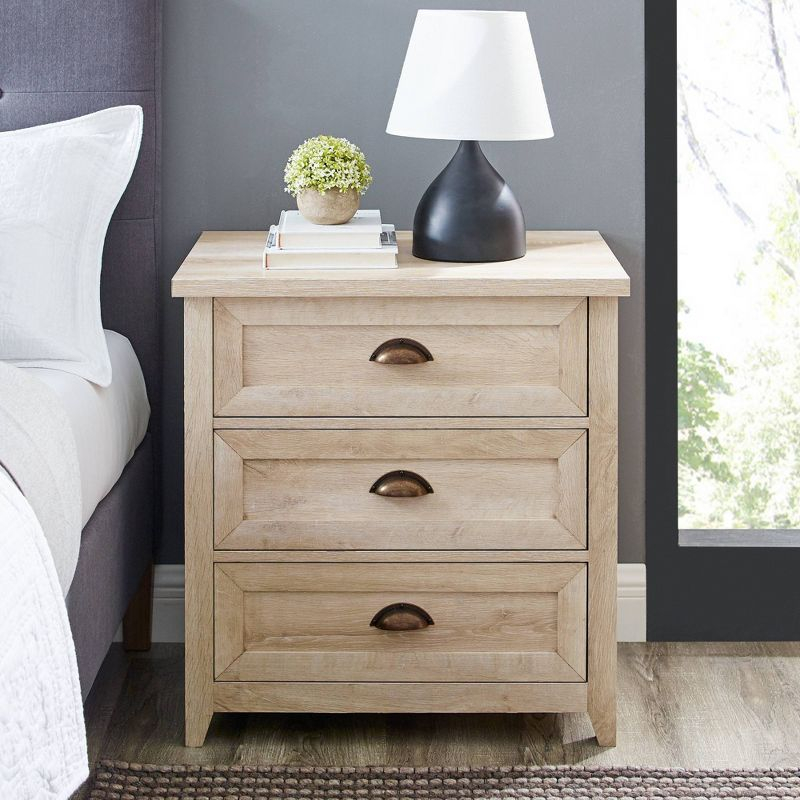 Fontella Transitional 3 Drawer Nightstand White Oak - Saracina Home: Farmhouse Style, MDF, Storage Solution