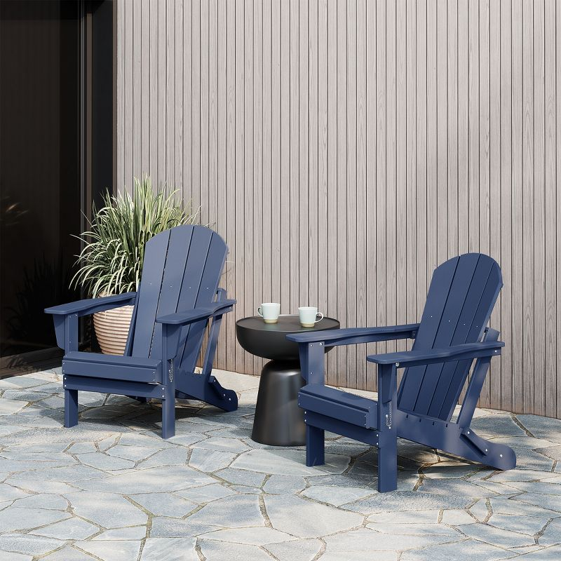 WestinTrends Malibu HDPE Outdoor Folding Poly Adirondack Chair (Set of 2), Navy Blue