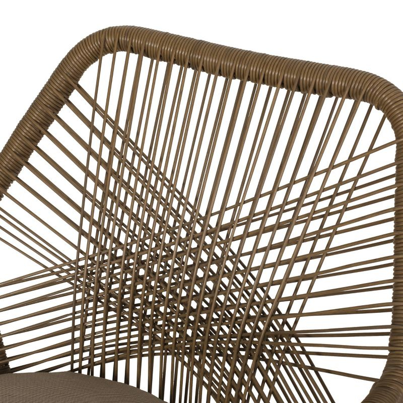 2pk Russel Outdoor Wicker Dining Chairs with Cushions Light Brown/Beige - Christopher Knight Home: Weather-Resistant Iron Frame