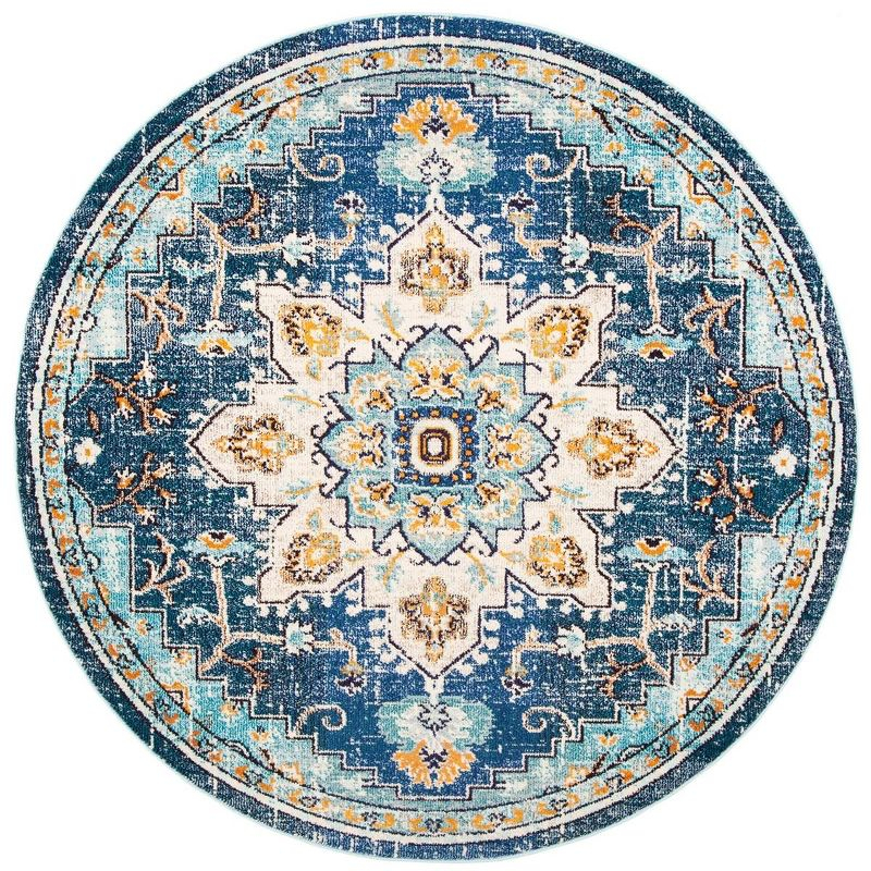 Madison MAD473 Power Loomed Indoor Area Rug - Blue/Light Blue - 6'7" Round - Safavieh